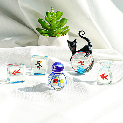 Glass Cat Pocket Fish Figurines, for Home Car Desktop Decoration