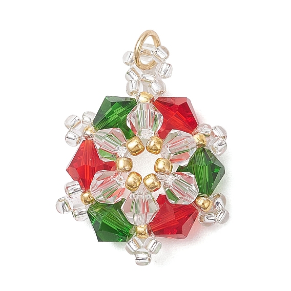 Стеклянные подвески, снежинка, с 304 открытыми соединительными кольцами из нержавеющей стали и стеклянными бусинами, граненые