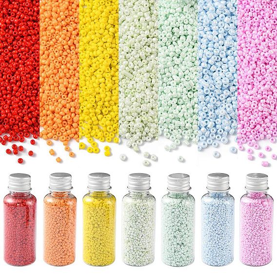 23338Pcs 7 Style Round Glass Seed Beads, Opaque Colours Seed, Small Craft Beads for DIY Jewelry Making