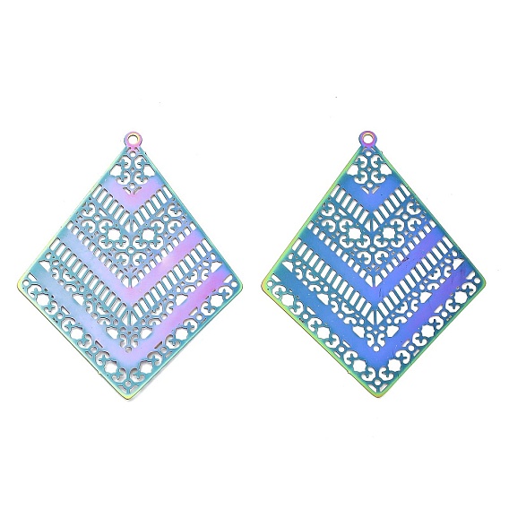 304 из нержавеющей стали большие кулоны, гравированные металлические украшения, ромбовидный шарм