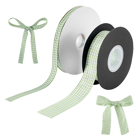 2 Rolls 2 Styles Polyester Ribbon, Tartan Pattern, for Gift Packaging