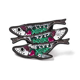 Dreifacher Fisch mit Herz-Emaille-Pin für Halloween, Tierlegierungsabzeichen für Rucksackkleidung, Elektrophorese schwarz