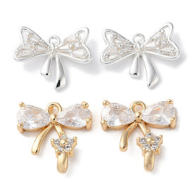 Brass Micro Pave Cubic Zirconia Pendants, Bowknot Charms