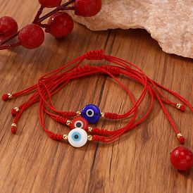 Браслеты ручной работы из стекла, украшенные бусинами, символизирующими "оберег от сглаза"., регулируемые браслеты из латунного шнура с бусинами