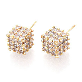 Серьги-гвоздики из латунного микро-паве, кубические