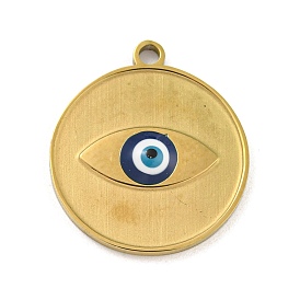 316 Surgical Stainless Steel Enamel Pendants, Flat Round with Evil Eye Charm, Golden