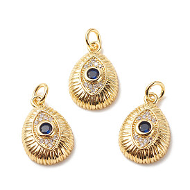 Brass Micro Pave Cubic Zirconia Pendants, with Jump Rings, Cadmium Free & Lead Free, Teardrop with Eye Pattern Charms