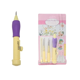 Plastic & Iron DIY Adjustable Punch Embroidery Needle Pen Set, with Threader & Replacement Needle