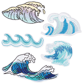 20Pcs 5 Styles Sea Wave Embroidery Sew On Patches, Cloth Appliques