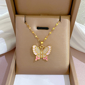 Titanium steel butterfly dripping oil super fairy design versatile niche design necklace