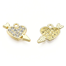 Rack Plating Alloy Charms, with Crystal Rhinestone, Cadmium Free & Nickel Free & Lead Free, Heart with Arrow