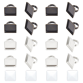 Набор для самостоятельного изготовления квадратного регулируемого кольца, включая латунные кольцевые хвостовики, кольцом площадку пустой, стеклянные квадратные кабошоны