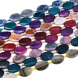Природный агат бисер нитей, окрашенная и подогревом, Плоско-овальные
