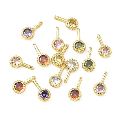 Латунные микро проложить кубического циркония подвески, плоские круглые прелести, реальный 18 k позолоченный