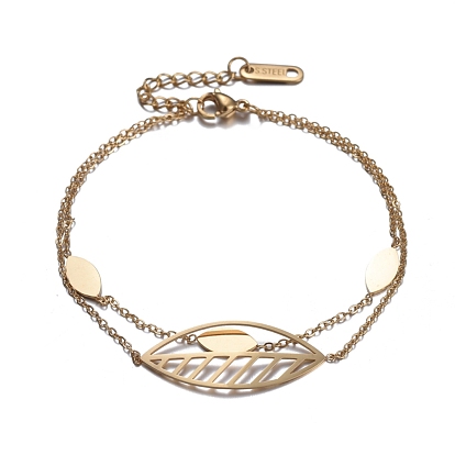 304 Stainless Steel Multi-strand Bracelets, with Cable Chains and Lobster Claw Clasps, Horse Eye