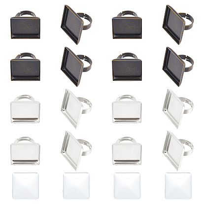 Набор для самостоятельного изготовления квадратного регулируемого кольца, включая латунные кольцевые хвостовики, кольцом площадку пустой, стеклянные квадратные кабошоны