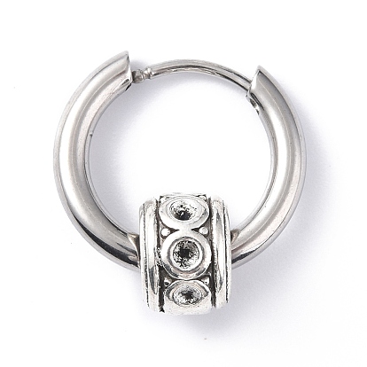 304 Stainless Steel Hoop Earrings Finding, Rhinestone Setting with Zinc Alloy Ring Beads