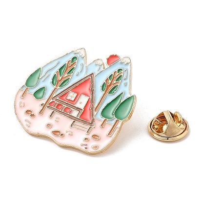 House/Planet/Mountain Enamel Pins, Light Gold Alloy Badge for Backpack Clothes