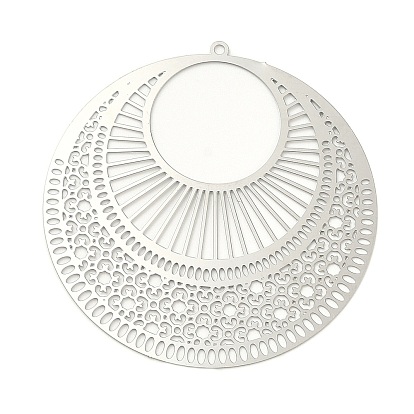 304 Stainless Steel Filigree Pendants, Etched Metal Embellishments, Flat Round Charm