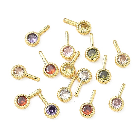 Латунные микро проложить кубического циркония подвески, плоские круглые прелести, реальный 18 k позолоченный