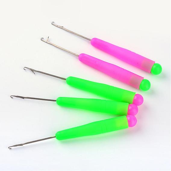 Platinum Tone Plastic Handle Steel Crochet Hooks Needles, 146x14.5mm, Pin: 0.8mm