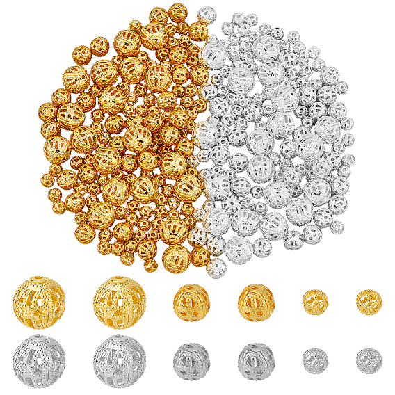 200шт 6 стиль латунные бусины, полый, круглые