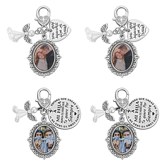 4 шт. самодельные заготовки для подвесных украшений из сплава и акрила в форме овала, со стеклянными кабошонами и застежками-карабинами из сплава