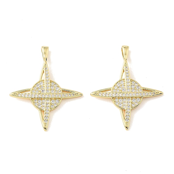 Brass Micro Pave Clear Cubic Zirconia Pendants, Planet Charms, Rack Plating, Long-Lasting Plated, Lead Free & Cadmium Free