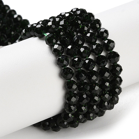 Synthétiques verts Goldstone brins de perles, facette, ronde