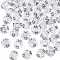 Transparent Acrylic Beads, Metal Enlaced, Flat Round with White Random Letter
