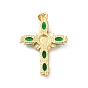Rack Plating Brass Pendants, with Glass Cubic Zirconia, Resin Eye, Religion Cross Charm, Cadmium Free & Lead Free, Long-Lasting Plated, Real 18K Gold Plated
