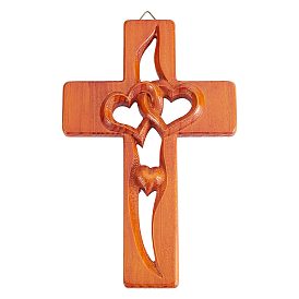 Деревянные большие подвески, с железной петлей, крест с переплетенными сердцами