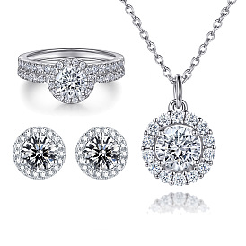 925 Sterling Silver CZ Diamond Earrings, Ring and Necklace Set for Women - Elegant Jewelry Trio