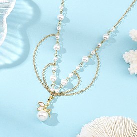 Colgante de hada de latón con concha natural, collar de cadena de perlas redondas de concha blanca y latón para mujer