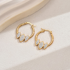 Elegant Stainless Steel Geometric Oval Hoop Earrings, with Rhinestone