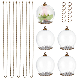 Набор для самостоятельного изготовления ожерелья с подвеской в виде бутылки желаний, в том числе ожерелье из железной цепи, Латунные настройки для размещения кабошонов, стеклянные крышки