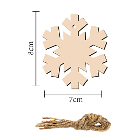 10Pcs Snowflake Unfinished Wood Cutouts Ornaments, with Hemp Rope, for Blank Crafts DIY Christmas Party Hanging Decoration Supplies