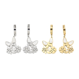 Mariposa 304 pendientes colgantes de concha de acero inoxidable, Pendientes de aro de flores con diamantes de imitación para mujer.