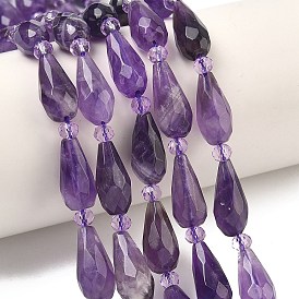 Природный аметист нитей бисера, граненые, слеза, с бисером