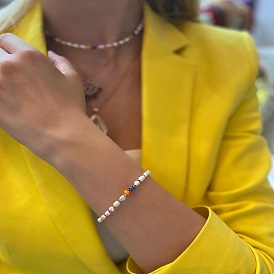 Baroque Natural Freshwater Pearl Rainbow Miyuki Beaded Bracelet, Fashionable and Versatile.