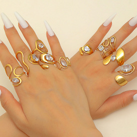 304 Кольца-манжеты из нержавеющей стали с кубическим цирконием для женщин, реальный 18 k позолоченный