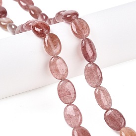 Natural Strawberry Quartz Beads Strands, Flat Oval