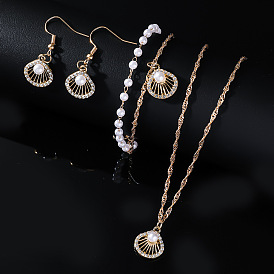 Комплекты из висячих серег и ожерелий из сплава в форме ракушки со стразами для женщин, с имитацией жемчуга