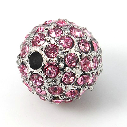 Alloy Rhinestone Beads, Grade A, Round, Platinum Metal Color, Hole: 2mm