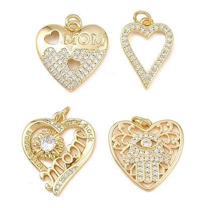 Латунные микро проложить кубического циркония подвески, с целью перехода в кольце, сердце прелести, без свинца и без кадмия, долговечный, стойки покрытие