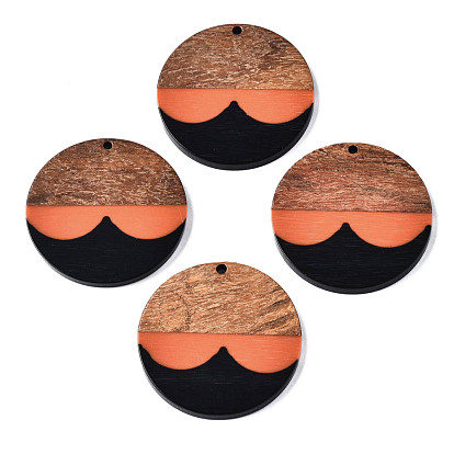 Resin & Walnut Wood Pendants, Flat Round