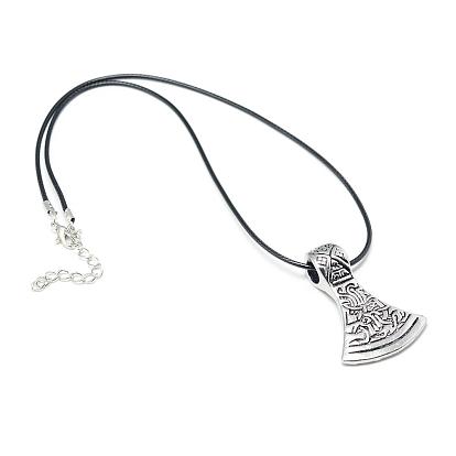 Alloy Pendant Necklaces, with Waxed Cord and Iron Chain Extender, Double-sided Axe Charm