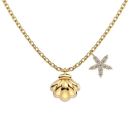 Летний пляж 925 ожерелья-подвески из стерлингового серебра с микропаве и прозрачным кубическим цирконием в форме ракушки и подвески в форме морской звезды