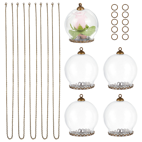Набор для самостоятельного изготовления ожерелья с подвеской в виде бутылки желаний, в том числе ожерелье из железной цепи, Латунные настройки для размещения кабошонов, стеклянные крышки