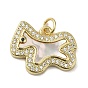 Brass Micro Pave Cubic Zirconia Pendants, Cadmium Free & Lead Free, with Shell, Horse